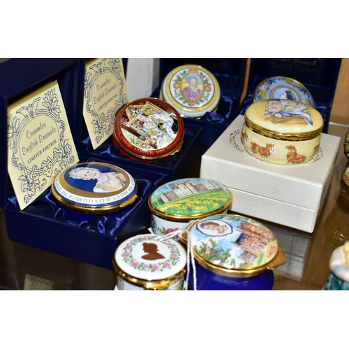 716 - EIGHT ROYAL COMMEMORATIVE ENAMEL BOXES, comprising five boxed examples, Staffordshire Enamels portra... 