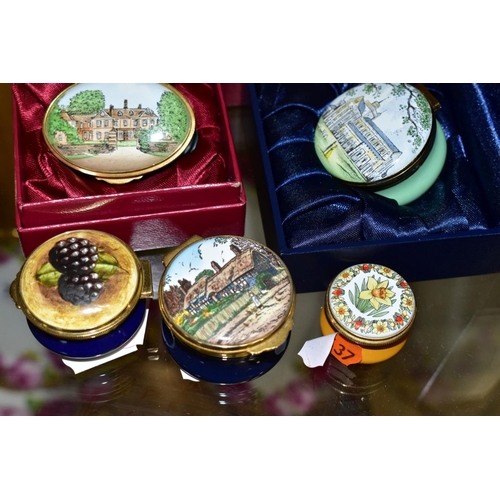 719 - NINE BOXED AND UNBOXED ENAMEL BOXES, comprising, Boxed Crummles Royal Horticultural Society with cer... 