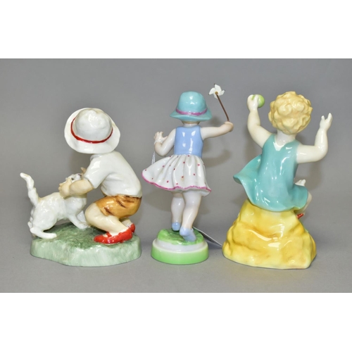 721 - THRE ROYAL WORCESTER FIGURES, comprising 'Snowy' 3457, a small boy with a white cat, modelled by Fre... 