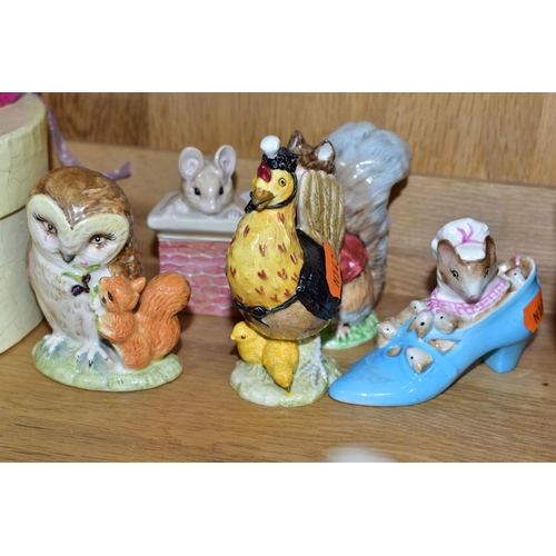 722 - ELEVEN BESWICK BEATRIX POTTER FIGURES, comprising Tom Thumb, Timmy Tiptoes, Old Mr Brown, Sally Henn... 