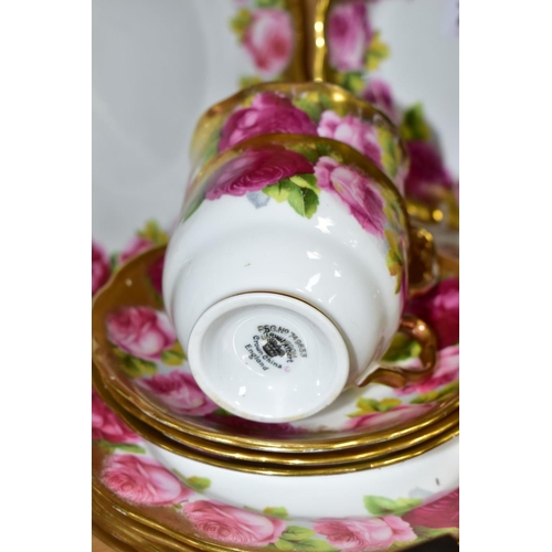 723 - ROYAL ALBERT 'OLD ENGLISH ROSE' 6241 PATTERN TEAWARES, comprising four teacups - two with wear to th... 