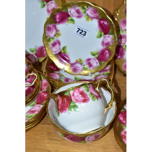 723 - ROYAL ALBERT 'OLD ENGLISH ROSE' 6241 PATTERN TEAWARES, comprising four teacups - two with wear to th... 