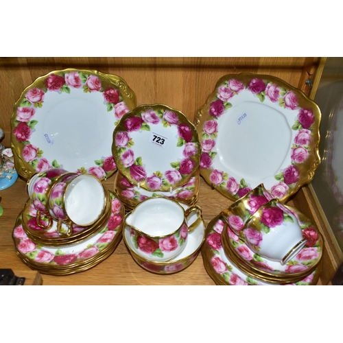 723 - ROYAL ALBERT 'OLD ENGLISH ROSE' 6241 PATTERN TEAWARES, comprising four teacups - two with wear to th... 