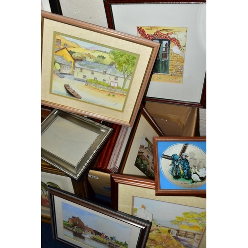 727 - JOHN WELCH (BRITISH CONTEMPORARY) TWO BOXES AND LOOSE AMATEUR WATERCOLOURS, to include landscapes, b... 