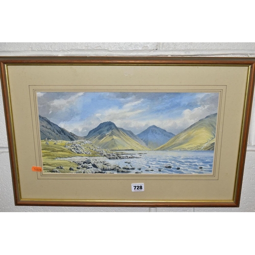 728 - PAINTINGS AND PRINTS ETC, to include a James Ingham Riley watercolour of the Lake District?, approxi... 