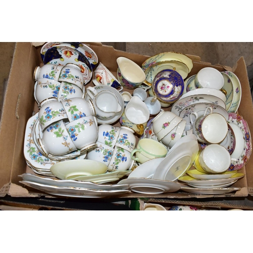 739 - THREE BOXES OF CERAMICS, TREEN AND SUNDRY ITEMS, to include a Royal Albert New Country Roses teacup ... 