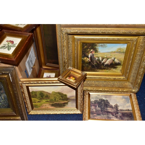 740 - DECORATIVE PAINTINGS AND PRINTS, comprising a modern impressionist style pastoral landscape with you... 