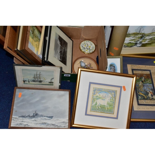 741 - PAINTINGS AND PRINTS ETC, to include a watercolour of R65 HMS St James, monogram botom right, approx... 