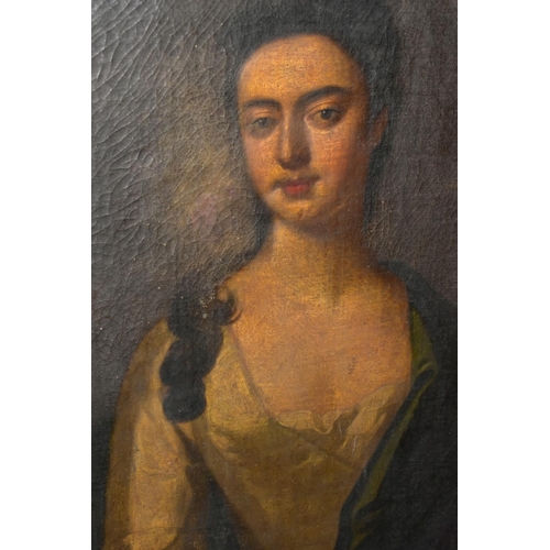 742 - AN 18TH CENTURY HALF-LENGTH PORTRAIT OF A FEMALE FIGURE, painted in the style of Thomas Hudson, the ... 