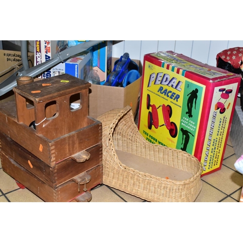 749 - A BOX AND LOOSE TOYS AND GAMES, to include a stackable wooden train by Good-Wood Toys c. 1960s / 197... 