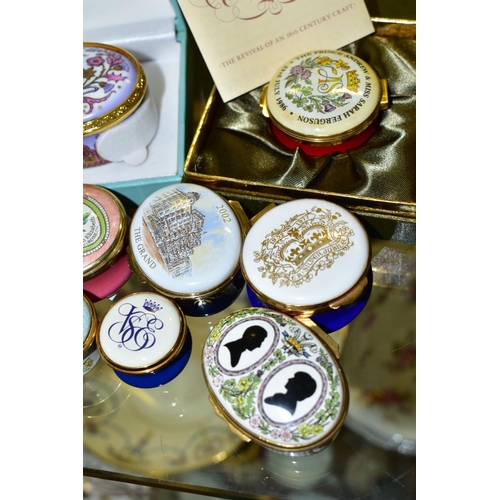 754 - ELEVEN MAINLY ROYAL COMMEMORATIVE ENAMEL BOXES, comprising two boxed examples: The Royal Collection ... 