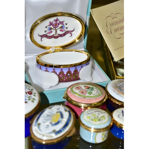 754 - ELEVEN MAINLY ROYAL COMMEMORATIVE ENAMEL BOXES, comprising two boxed examples: The Royal Collection ... 