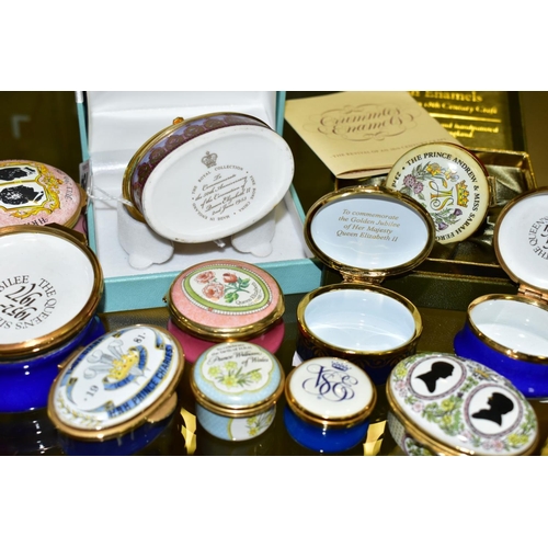 754 - ELEVEN MAINLY ROYAL COMMEMORATIVE ENAMEL BOXES, comprising two boxed examples: The Royal Collection ... 