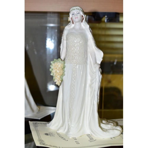 758 - THREE BOXED LIMITED EDITION COALPORT FIGURES OF ROYAL BRIDES, comprising 'Queen Elizabeth , The Quee... 