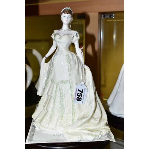 758 - THREE BOXED LIMITED EDITION COALPORT FIGURES OF ROYAL BRIDES, comprising 'Queen Elizabeth , The Quee... 