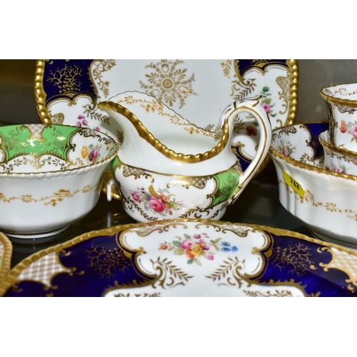 763 - A COALPORT BLUE BAT WING PART TEA SET, with a smaller green batwing part tea set, the twenty eight p... 