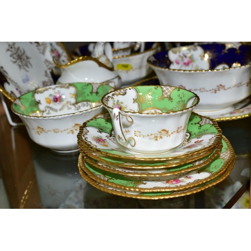 763 - A COALPORT BLUE BAT WING PART TEA SET, with a smaller green batwing part tea set, the twenty eight p... 