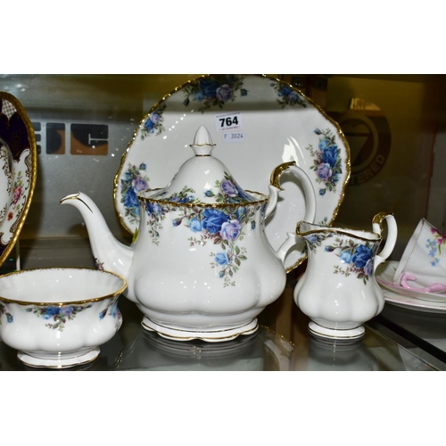 764 - A TWENTY TWO PIECE ROYAL ALBERT 'MOONLIGHT ROSE' PATTERN TEA SET, comprising a teapot, a sugar bowl ... 