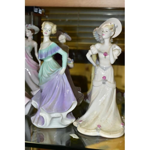 766 - SIX COALPORT LADIES OF FASHION FIGURINES, comprising Barbara Ann, Summer Days, Stella, Demetria (pet... 