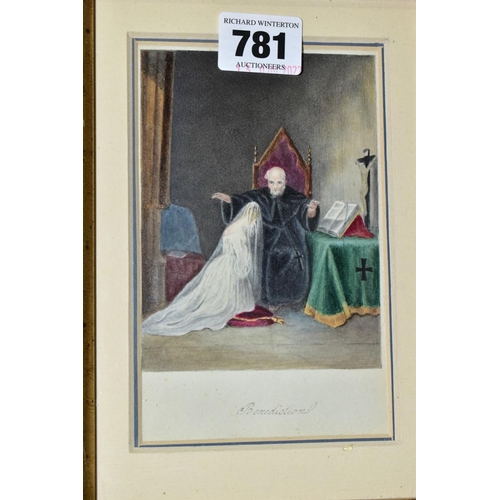 781 - ATTRIBUTED TO EMILY BROWN (1812-1902) 'BENEDICTION', a bride kneels before a seated priest, unsigned... 