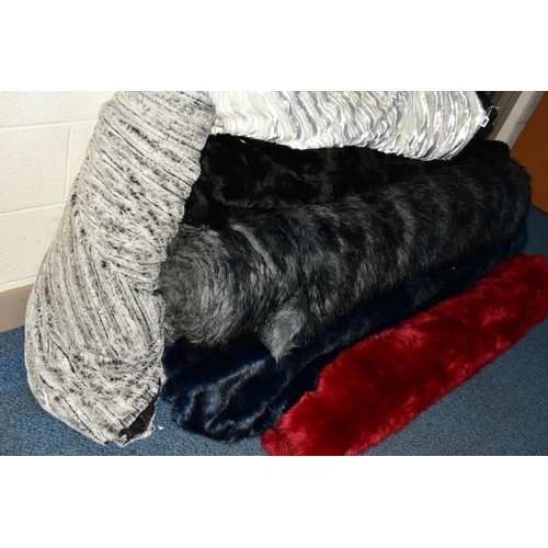 796 - NINE ROLLS OF ARTIFICIAL FUR FABRIC, colours include black, grey, white, red and lilac, in a variety... 