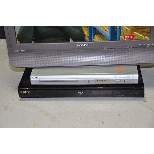 1258 - A SONY KDL-20B4050 20in TV, a Sony Blu-ray player and a Pacific DVD player, no remotes (all PAT pass... 