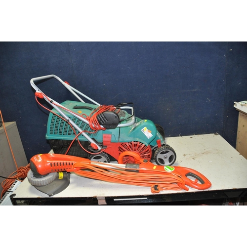 1266 - A BOSCH AVR 1100 LAWN AIRATER and a Flymo Contour 500 strimmer (both PAT pass and working) (2)