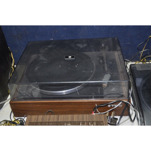 1267 - A VINTAGE TRIO KP-2022A TURNTABLE with a MP11 cartridge, walnut effect plinth and smoked plexiglass ... 