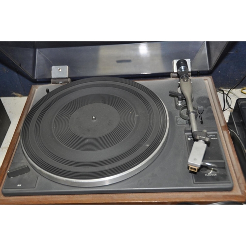 1267 - A VINTAGE TRIO KP-2022A TURNTABLE with a MP11 cartridge, walnut effect plinth and smoked plexiglass ... 