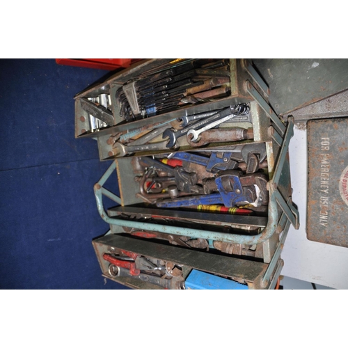 1272 - THREE METAL TOOLBOXES AND OTHERS CONTAINING ENGINEERING TOOLS including a Sealey punch set, a Mituto... 