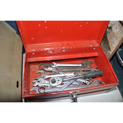 1272 - THREE METAL TOOLBOXES AND OTHERS CONTAINING ENGINEERING TOOLS including a Sealey punch set, a Mituto... 