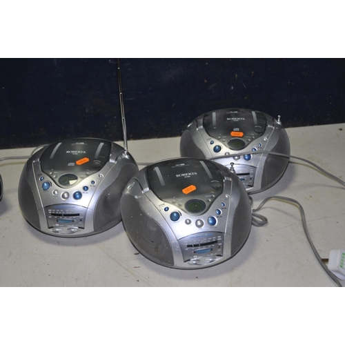 1325 - THREE ROBERTS CD9959 CD RADIOS two with cables one without and a Philips portable radio no cable (al... 