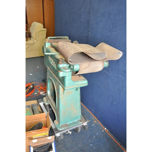 1330 - A VINTAGE WADKINS BELT SANDER/LINISHER belt driven but no motor attached, 9in wide belt, length 90cm... 