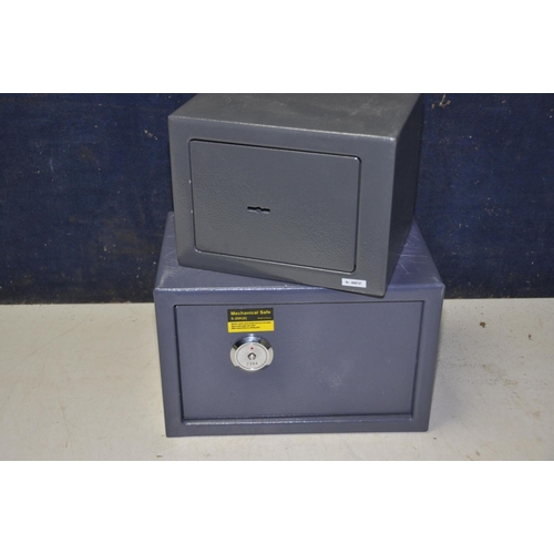 1341 - TWO SMALL PERSONAL SAFES both with keys the first width 31cm depth 20cm and height 20cm, the second ... 