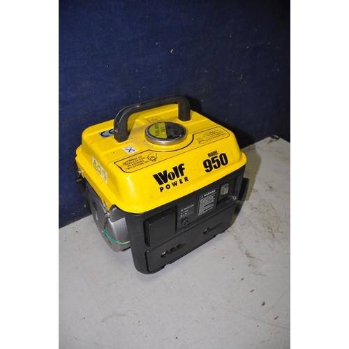 1369 - A WOLF POWER 950 petrol generator in new unused condition (untested but engine pulling freely)