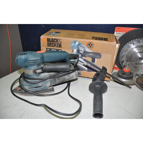 1386 - THREE BLACK AND DECKER HANDTOOLS to include a Black and Decker KA22OE hand sander, a Black and Decke... 