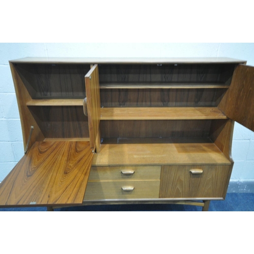 1401 - A MID CENTURY G PLAN TEAK HIGHBOARD, with an arrangement of cupboard doors, and two long drawers, wi... 