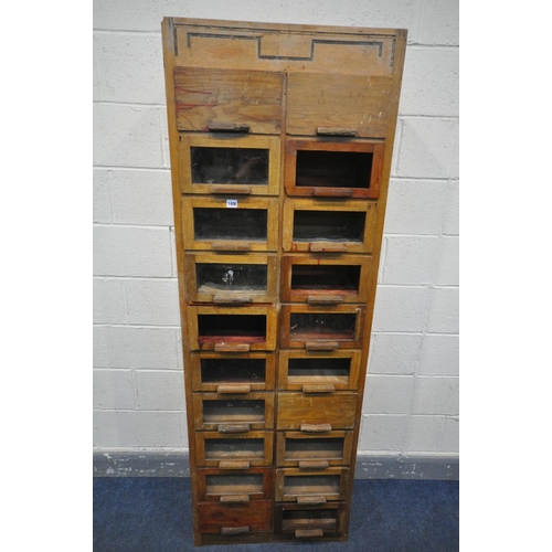 1406 - A 20TH CENTURY OAK TWENTY DRAWER HABERDASHERY CABINET, width 66cm x depth 33cm x height 190cm (condi... 