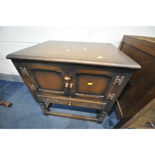 1407 - A 20TH CENTURY OAK KNEE HOLE DESK, with two banks of three drawers, length 107cm x depth 52cm x heig... 