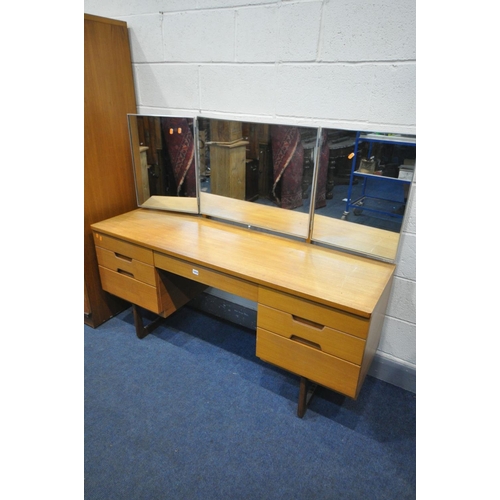 1410 - A MID-CENTURY UNIFLEX TEAK TWO PIECE BEDROOM SUITE, comprising a dressing table with a triple mirror... 