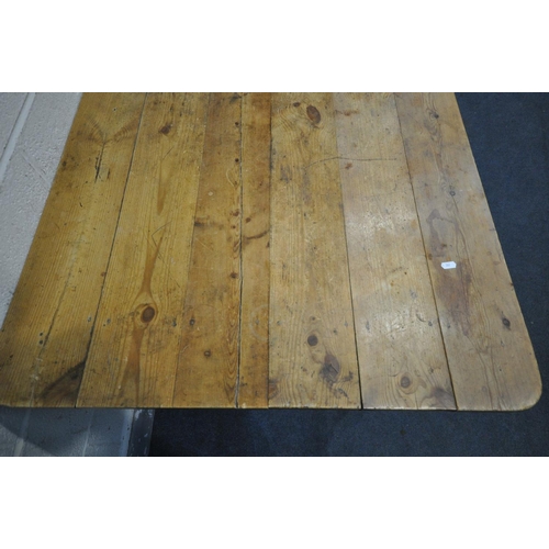 1414 - A 20TH CENTURY PINE RECTANGULAR KITCHEN TABLE, on block and turned legs length 153cm x depth 83cm x ... 