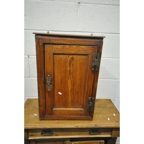 1415 - A VICTORIAN PINE TWO DOOR CABINET WITH A SINGLE DRAWER, width 91cm x depth 39cm x height 84cm (right... 