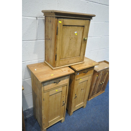 1416 - THREE 19TH CENTURY PINE CUPBOARDS, to include a double door hanging cupboard, two single door cupboa... 