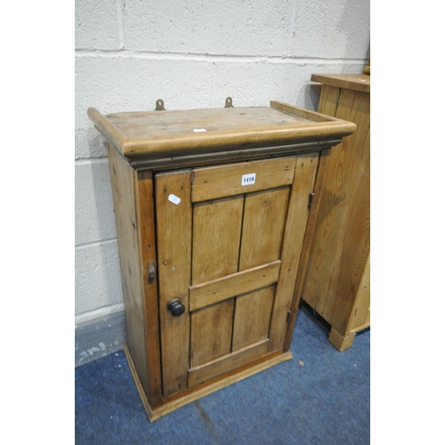 1416 - THREE 19TH CENTURY PINE CUPBOARDS, to include a double door hanging cupboard, two single door cupboa... 