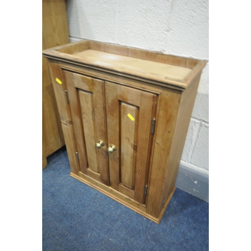 1416 - THREE 19TH CENTURY PINE CUPBOARDS, to include a double door hanging cupboard, two single door cupboa... 