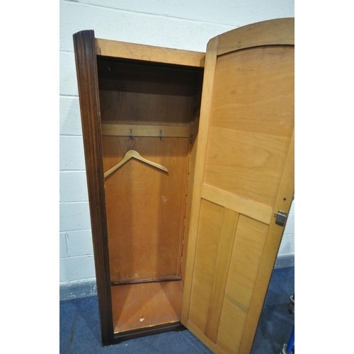 1425 - A SLIM OAK HALL CUPBOARD, width 61cm x depth 40cm x height 181cm (key) (condition:-surface scratches... 