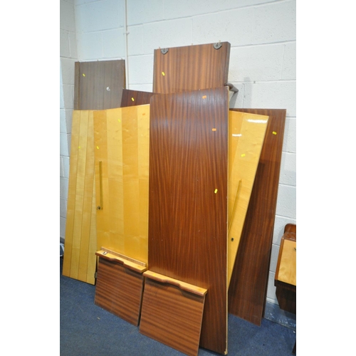 1430 - A MID CENTURY TEAK AND MAPLE BEDROOM SUITE, comprising a double bifold door wardrobe, width 200cm x ... 