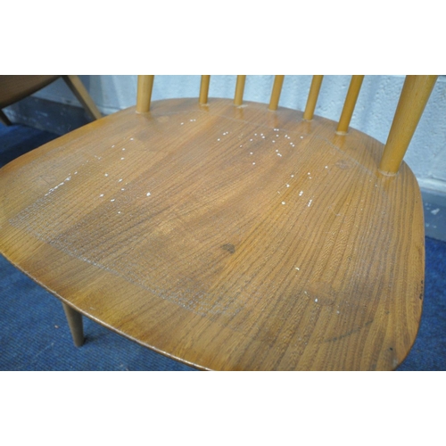 1432 - AN ERCOL MODEL 383 ELM AND BEECH DROP LEAF DINING TABLE, on square tapered legs, open length 138cm x... 