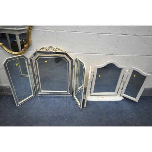 1438 - AN ATTEWELL GILTWOOD BEVELLED EDGE RECTANGULAR WALL MIRROR, with foliate border, ebonised trim and s... 