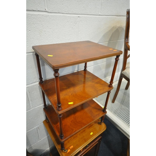 1440 - A CHARLES BARR FLAME MAHOGANY BEDSIDE CABINET, with a single drawer and single door, a white painted... 